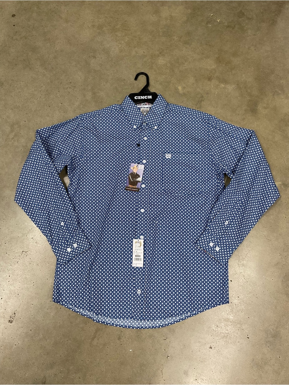 Cinch Men’s Navy Blue Geometric Button-Down Shirt